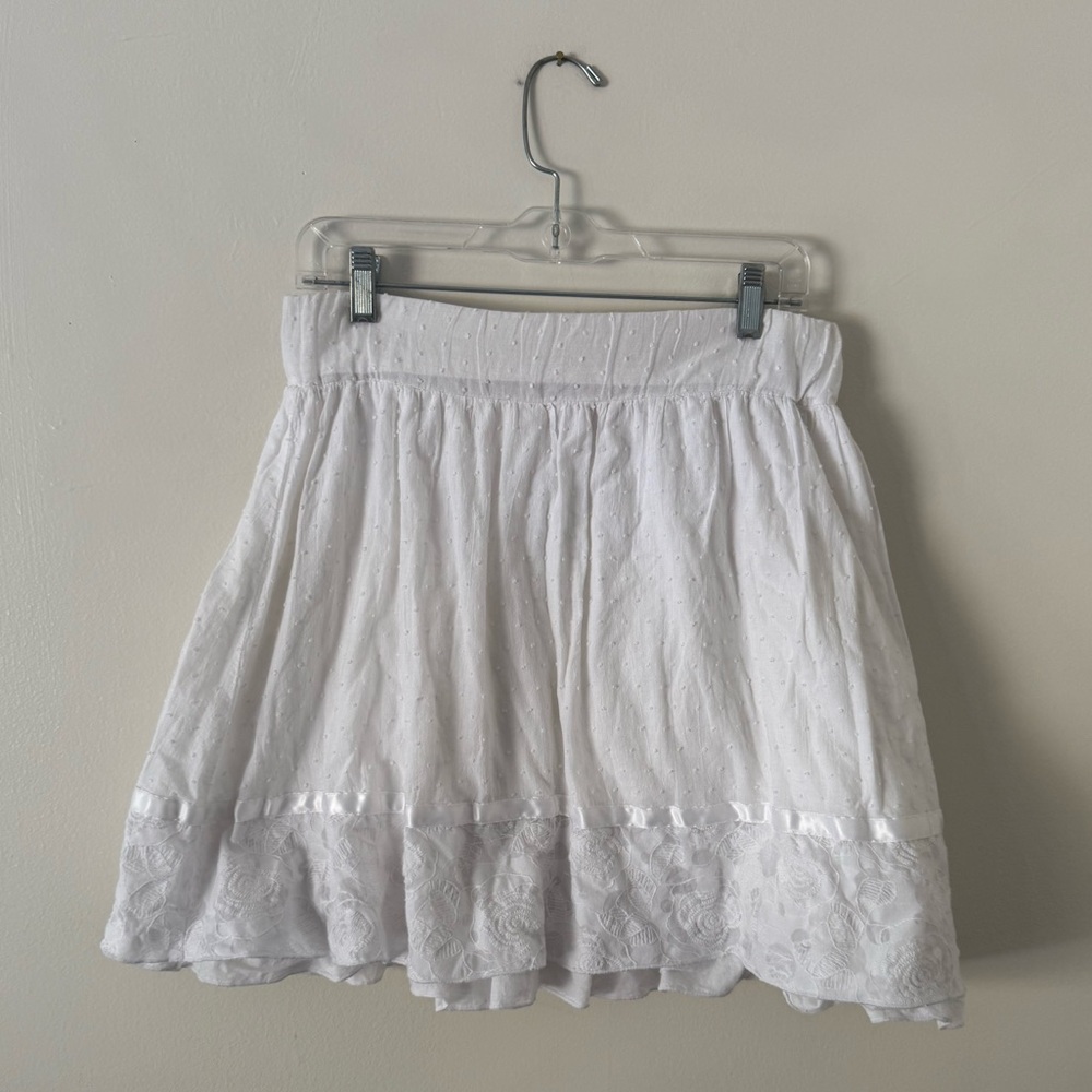 White Swiss Dot Lace Ruffled Mini A-Line Skirt Womens 8/10 Cottagecore Coastal